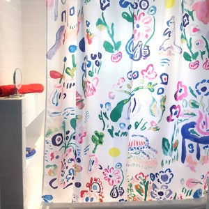 Floral Watercolor Shower Curtain, Artist Design, Waterproof Fabric