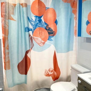 collaging art Shower Curtain by artist Marin Blanc, Washable Waterproof Fabric