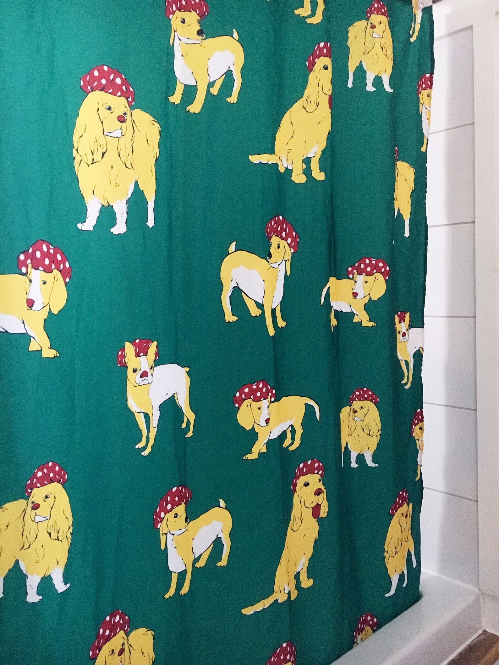 Green Shower Curtain With Dog Pattern Water Resistant and Etsy