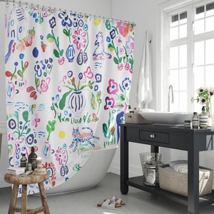 Quality shower curtain Floral and white, waterproof and washable, 71 x 71,  bathroom decor artwork by artist, best mother's day gifting