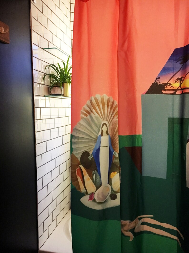 Shower Curtain Unique Pink Painting Art by Canadian Artist Etsy