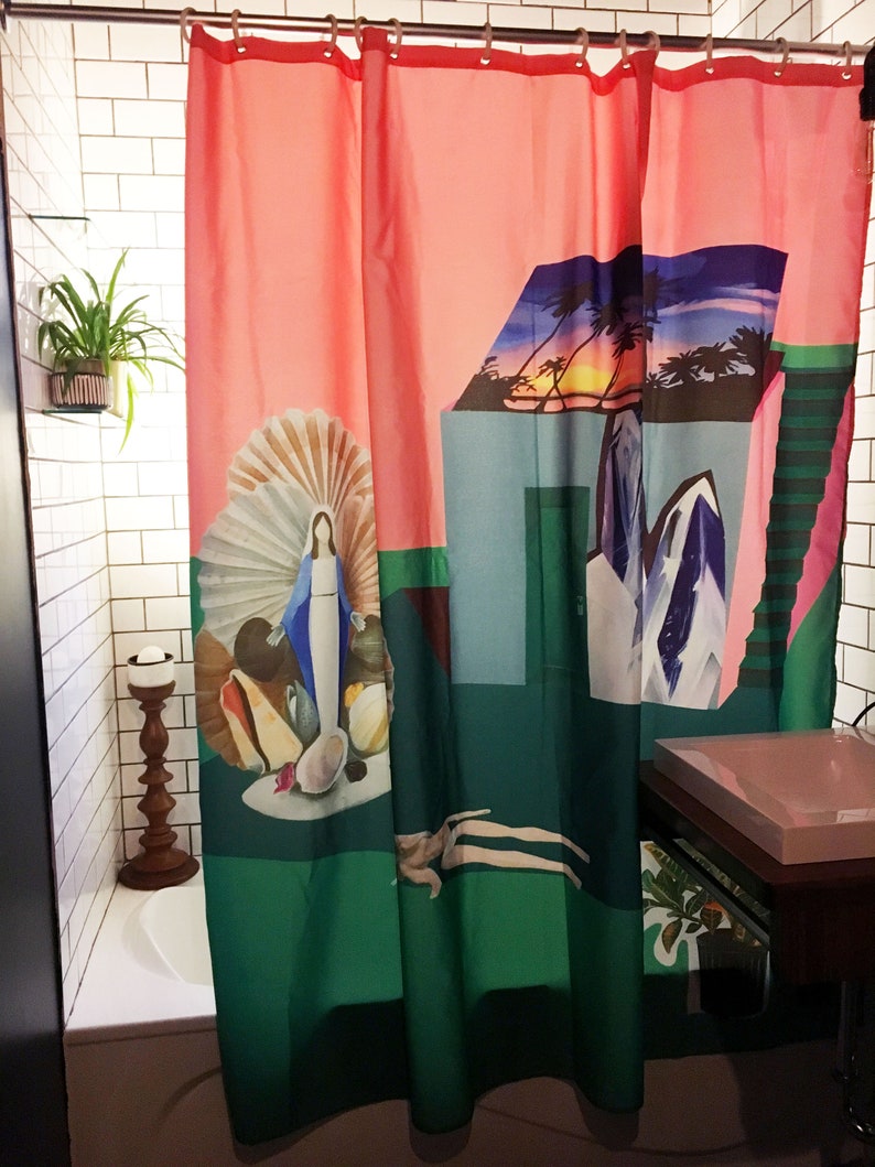 Shower Curtain Unique Pink Painting Art by Canadian Artist Etsy