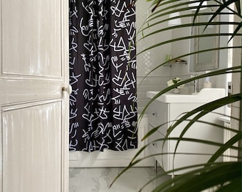 Lucas Beaufort Shower Curtain, Black and White Graphic Art, Washable Fabric