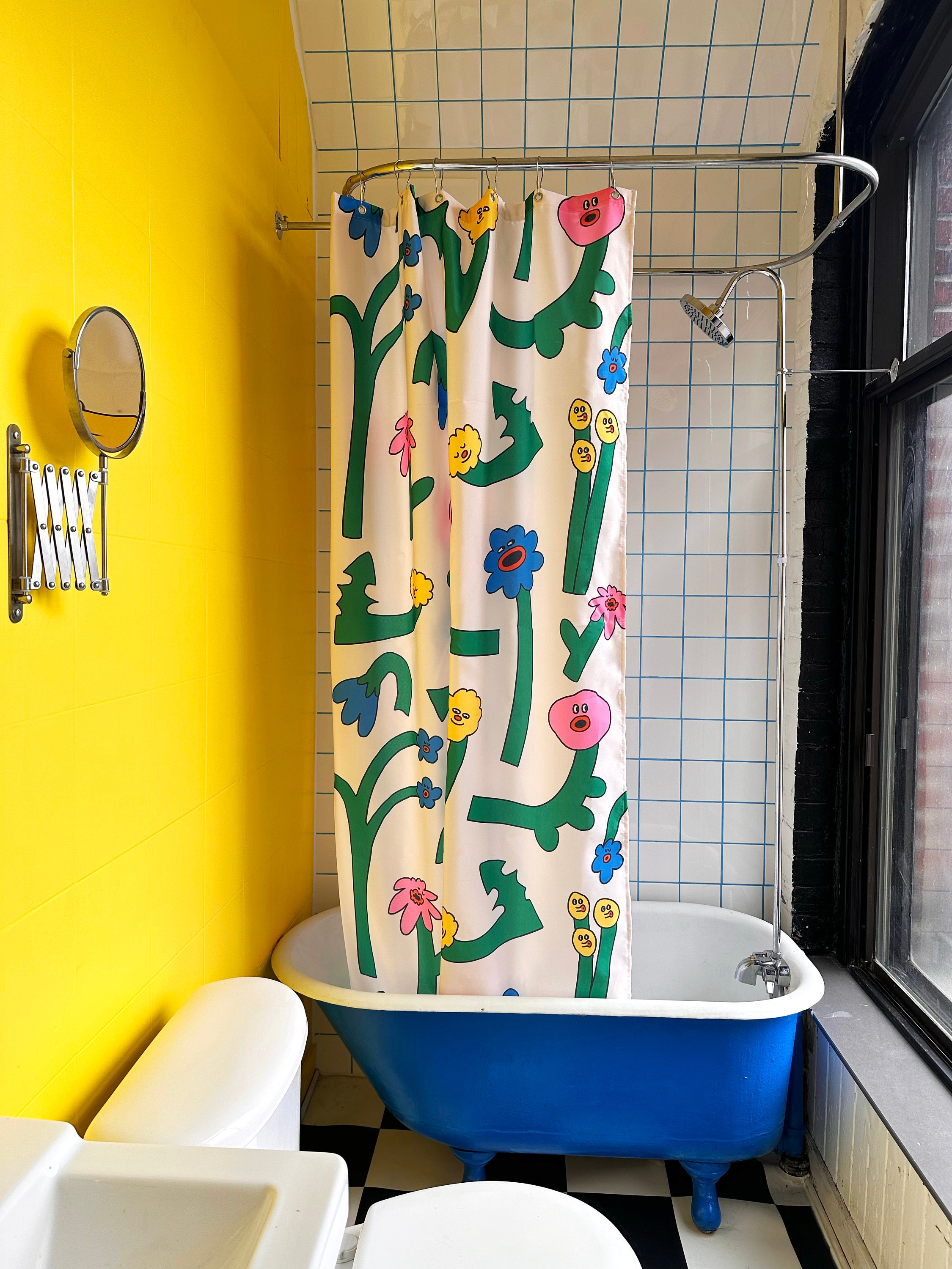 Douchegordijn met zingende bloemen met origineel patroon van kunstenaar PONY, stof waterdicht en wasbaar, schattig kleurrijk, cool moederdagcadeau