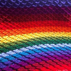 Rainbow dragon scales crochet Pride blanket