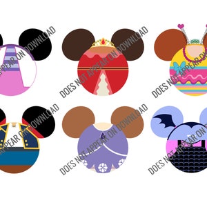 Silhuetas de orelhas de rato - Doc McStuffins, Elena, Fancy Nancy, Jake, Sofia, Vampirina - para impressão de camisetas
