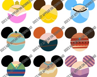 Princesses decorated mouse ears silhouettes - for t-shirt printing