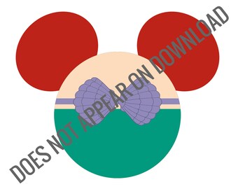 Silueta de orejas de ratón decoradas de La Sirenita Ariel - para impresión en camisetas