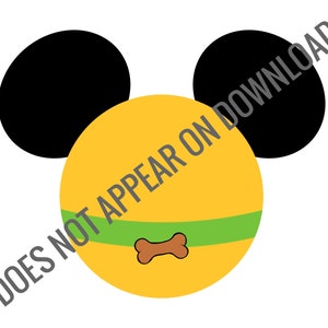 Può includere: Un personaggio dei cartoni animati giallo con orecchie nere e un collare verde con un osso marrone. Il personaggio indossa un collare verde con un osso marrone.