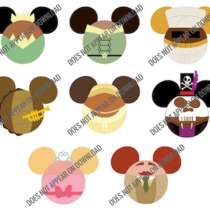 Princess and the Frog decorated mouse ears silhouettes - for t-shirt printing