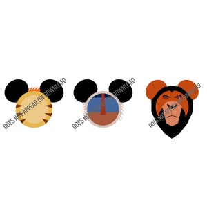 Lion King characters decorated mouse ears silhouettes - for t-shirt printing