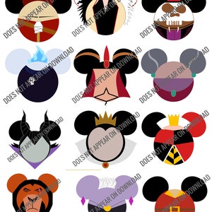 Villains Characters decorated mouse ears silhouettes - for t-shirt printing