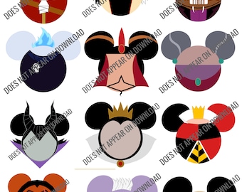 Villains Characters decorated mouse ears silhouettes - for t-shirt printing