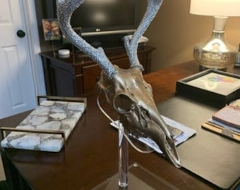 European Euro mount Whitetail Deer Antler Display Clear Acrylic Stand for antlers racks skull mounted desktop man room tabletop modern style