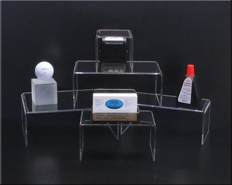 Elevadores de plástico acrílico transparente Lucite en juegos de 5 expositores de soportes que muestran la organización de la mesa de escritorio, la oficina, la cocina, la exhibición de la tienda