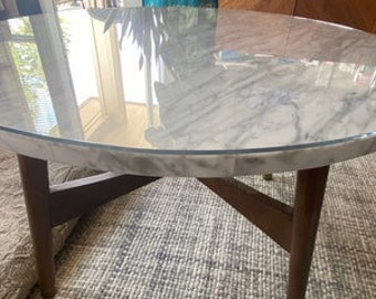 Larger Clear Round Acrylic Tabletop Cover Wood Surface Protector to keep your coffee, end table, dining tables protected.