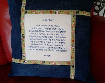 Pillow Sleeve Birth Baptism Used Jeans Blue Saying