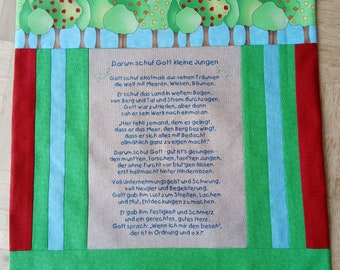 Pillow Sleeve Birth Baptism Green Red Saying Boys