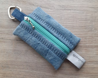 Key case upcycling jeans blue turquoise wallet