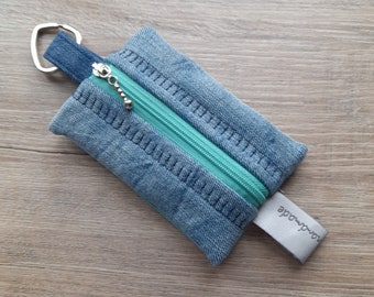 Étui à clés upcycling jeans portefeuille bleu turquoise