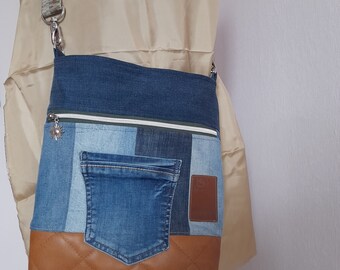 Bag shoulder bag brown faux leather used jeans