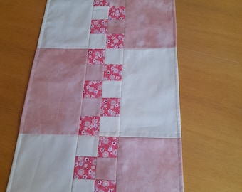 Table runner patchwork check nappe beige rose