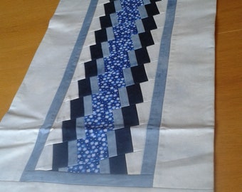 Table runner blue patchwork blanket