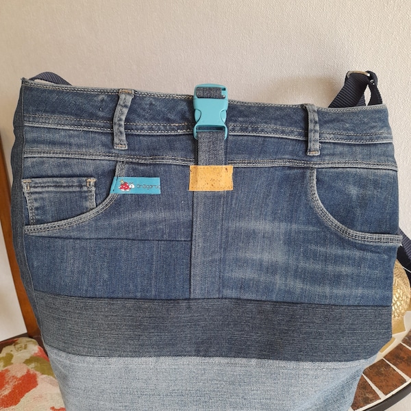 Umhängetasche upcycling Jeans blau Shopper