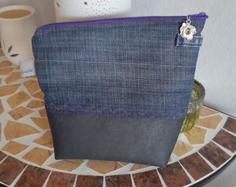 Make-up bag toiletry bag Jeans blue faux leather