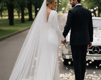 Zachte tule bruidssluier, zachte minimalistische sluier, op maat gemaakte kathedraalsluier, brede sluier
