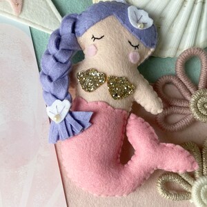 Felt Mermaid Decoration, Gold Glitter, Sea Nursery Decor