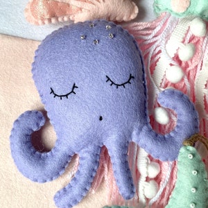 Lilac Felt Octopus Decoration, Sea Theme Nursery Decor