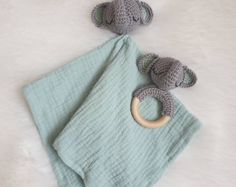 Crocheted comforter elephant gray mint color choice