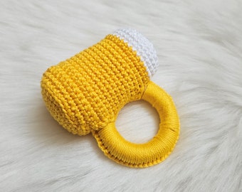 Extraordinary crocheted grasping toy baby rattle beer mug