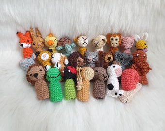 Crocheted finger puppets with animal motifs, handmade, 1 piece