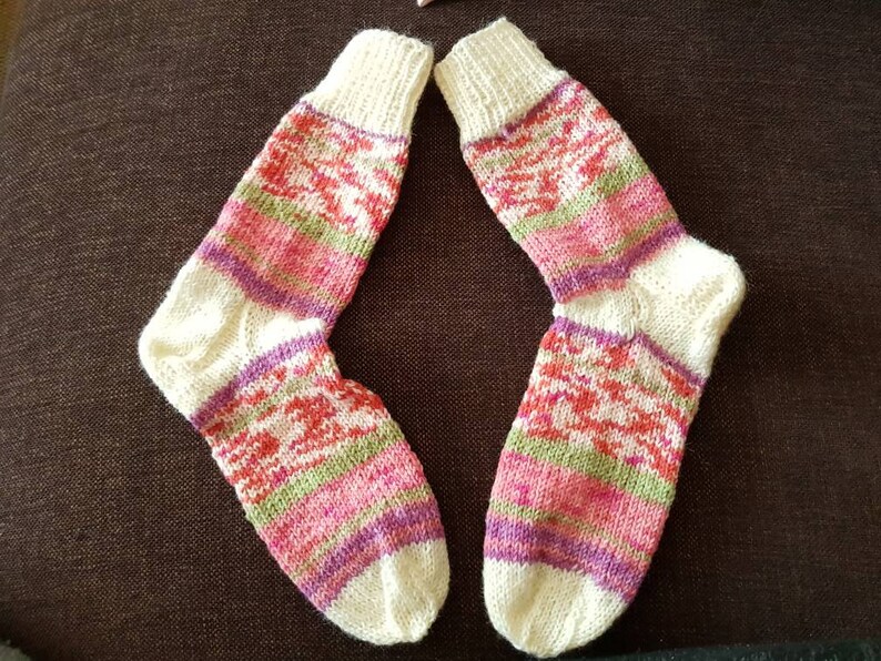 37 38 thick white pink purple green striped colorful knitted knit socks socks women hand knitted