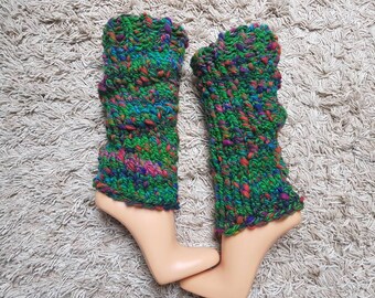 Thick green red orange blue colorful leg warmers one size hand-knitted cuffs knitted