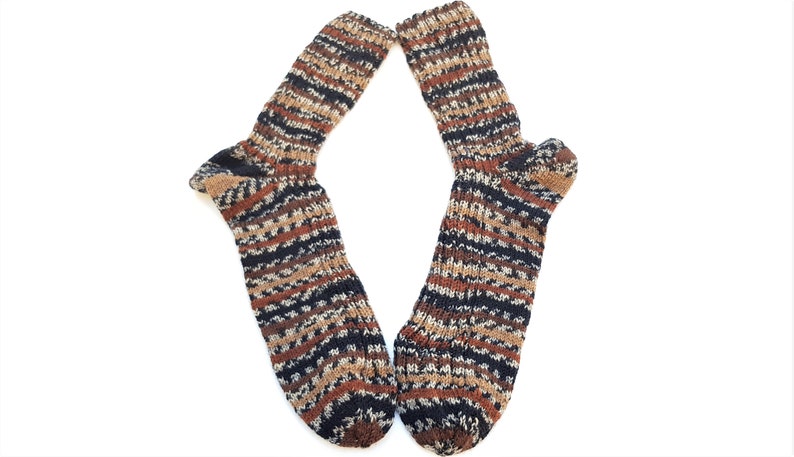 45 46 braun beige schwarz grau bunte gestrickte Stricksocken Socken M\u00e4nner Herren handgestrickt Herren Wollsocken handgestrickt