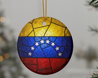 Venezuelan Flag Ornament – Stained Glass look Suncatcher, Home Decor