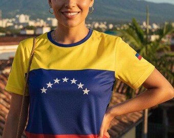 Camisa esportiva unissex com bandeira da Venezuela, camisa do orgulho venezuelano, presente tricolor Amarillo Azul y Rojo para venezuelanos