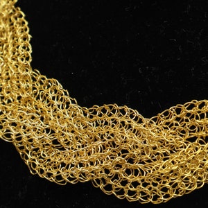 Crocheted Gold - extraordinary handmade ladies' necklace made of 24ct gold-plated wire, braided, with "diamond" magnetic clasp