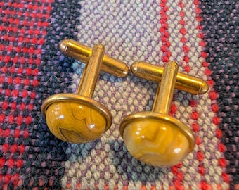 Agate and gold plate cufflinks