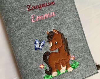 Personalisierte Zeugnismappe , Zeugnisse ,,Pferd,Pony,aus Filz