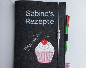 Personalisiertes Rezeptbuch & Backbuch aus Filz A5 Cupcake,Muffin