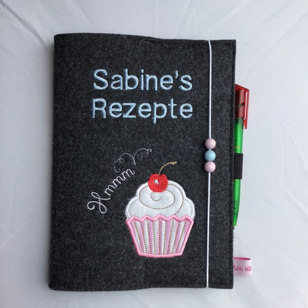 Personalisiertes Rezeptbuch & Backbuch aus Filz A5 Cupcake,Muffin