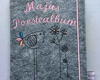 Poesiealbum / Tagebuch Filz mit Namen bestickt