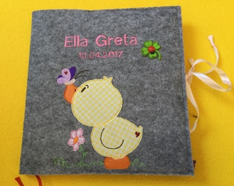 Babyalbum, Babytagebuch,,Ente,, aus Filz mit Namen