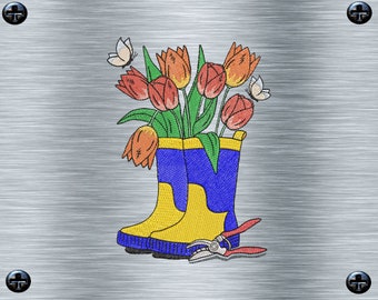 Stickdatei Tulpenstiefel uni / bunt - 13 x 18 Rahmen - Botanische Stickmotive, Blumenstickerei, Tulpen, digitale Stickdatei, Nadelmalerei