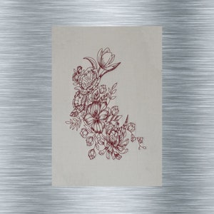 Embroidery file Redwork flower tendril three - 20 x 30 frame - Botanical embroidery motifs, flower embroidery, flowers, digital embroidery file, needle painting