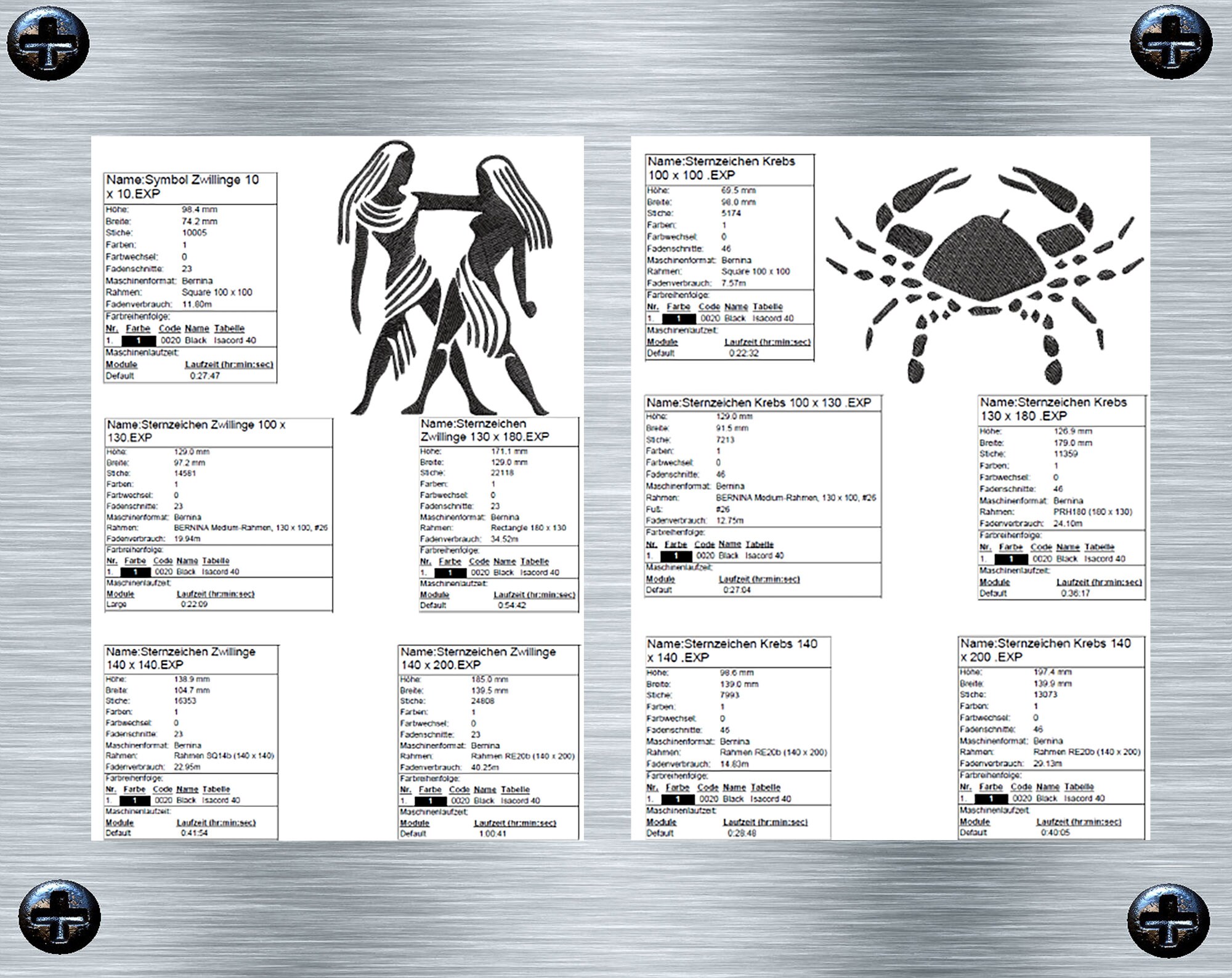 Embroidery File 12 Zodiac Signs - 60 Files - 5 Sizes From 10 X 10 Cm ...